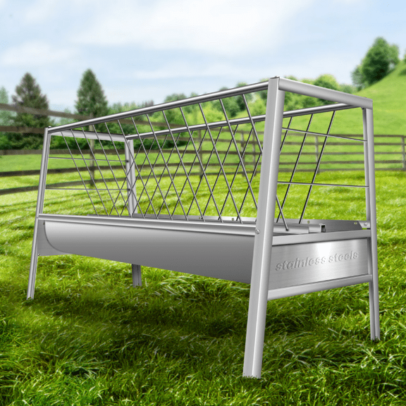 Backyard Farmer’s Choice! 59in x 19.6in x 33.4in Stainless Steel Feeder - 77 Gallon, Rust-Proof, Great for Small Herds in Barns