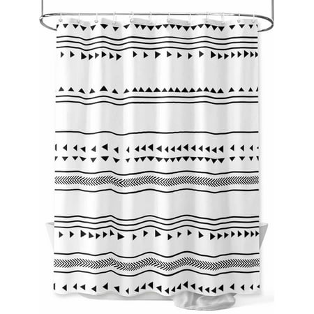 Shower Curtains for Bathroom-66"x72", Boho Black Line Triangle Waterproof Bath Curtain Grommet Shower Curtain Set with Hooks, Modern Aesthetic Art on White Washable Bath Accessories
