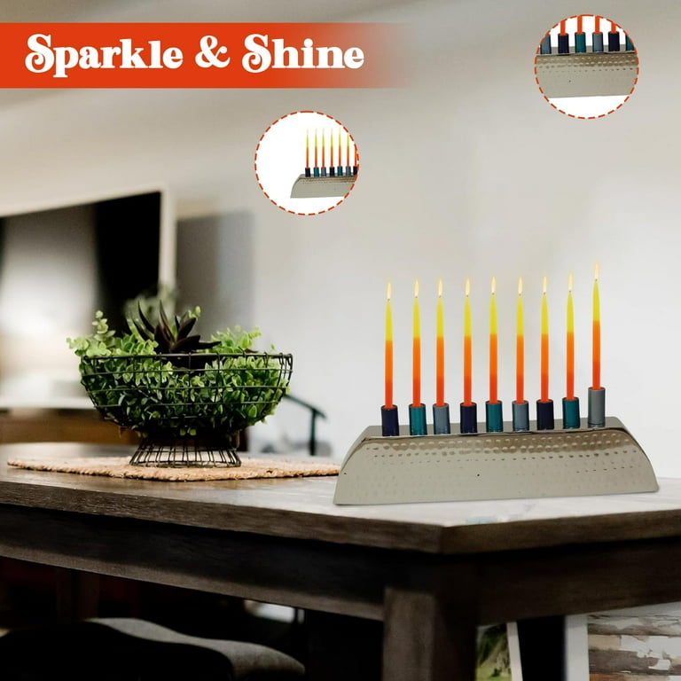 Aluminum Nickel-Plated Chanukah Candles Menorah, Gold Hammered photo 5