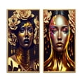 thumbnail image 2 of Designart "Floral Elegance in Gold and Black IX" Woman African American Framed Wall Art Set Of 2 - Gold Fashion Framed Canvas Set For Living Room Decor, 2 of 7