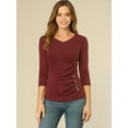 thumbnail image 3 of INSPIRE CHIC Blouse Unie pour Femme à Col en V, Manches 3/4, Décorée de Boutons, Haut Tricoté Froncé, 3 of 6