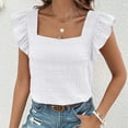 thumbnail image 2 of Pretty Comy Women's Casual Summer Square Neck Tank Tops Sleeveless Ruffle Chiffon Blouses Top Shirts, 2 of 7