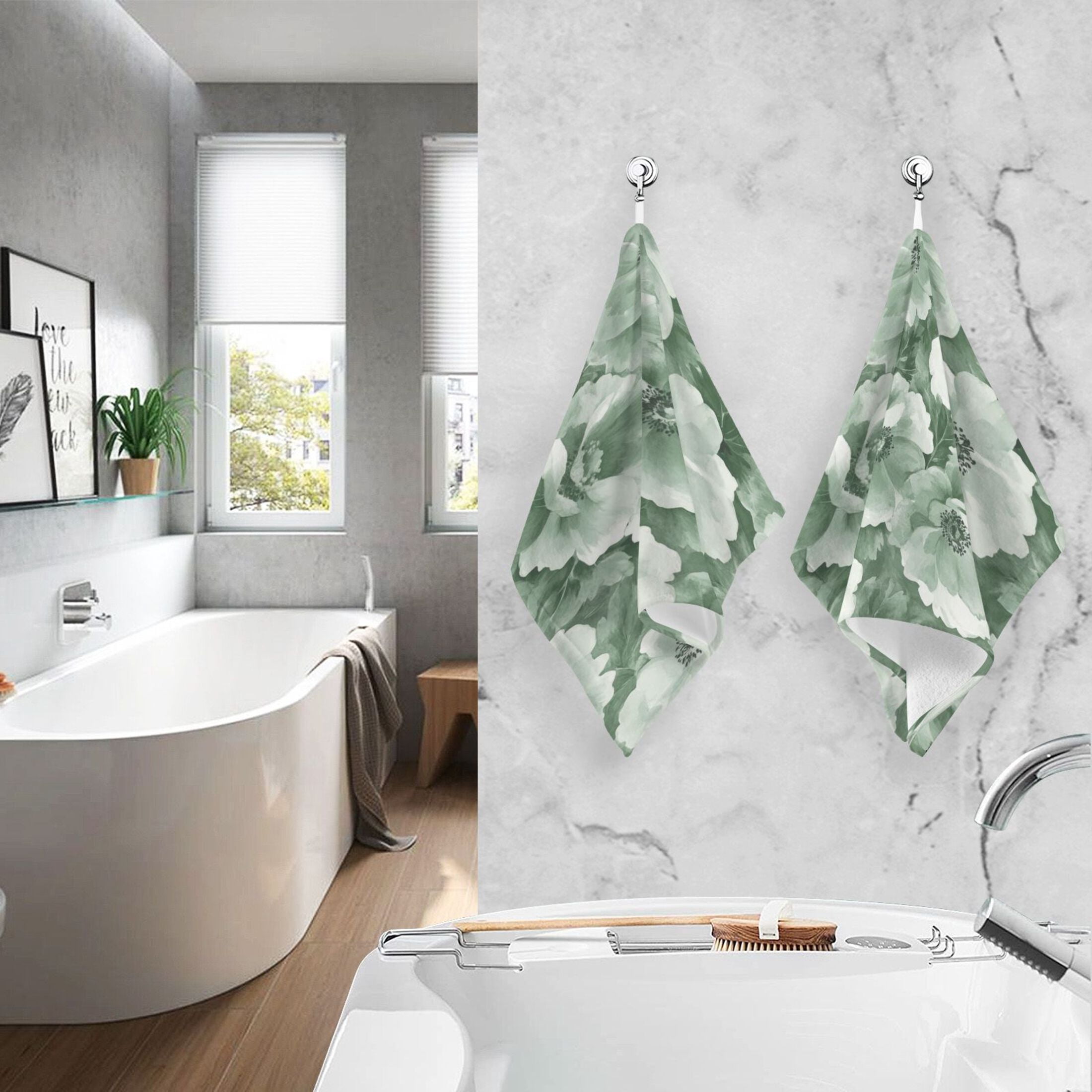 Cotton Towel Two-Piece 16x28 Inch One Sizex2 Face Towel Set Towel Set Cotton Hand Bath Towel Bathroom Beach Vibrant Green Flowers