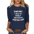 thumbnail image 2 of Honeeladyy - Camisetas de cuello redondo y manga 3/4 para mujer, informales, básicas, de verano, estilo túnica holgada, para otoño, para uso formal (azul marino, 2XL), 2 of 5