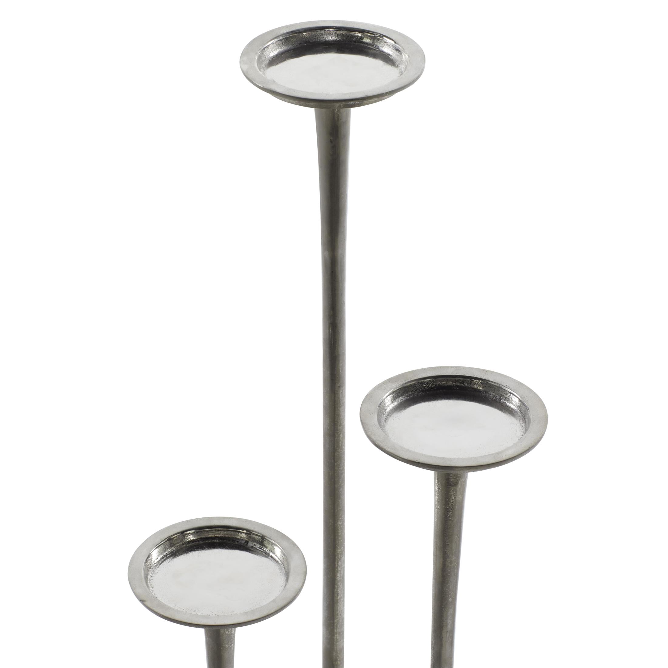 DecMode 3 Candle Silver Aluminum Metal Tall Candle Holder, Set of 3