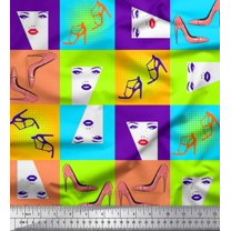 Soimoi Silk Fabric Women Face & High Heels Fashion Print Fabric by Yard 42 Inch Wide