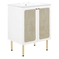 thumbnail image 3 of Modway Chaucer 24" Wood & Rattan Bathroom Vanity with Adjustable Shelf in White, 3 of 16