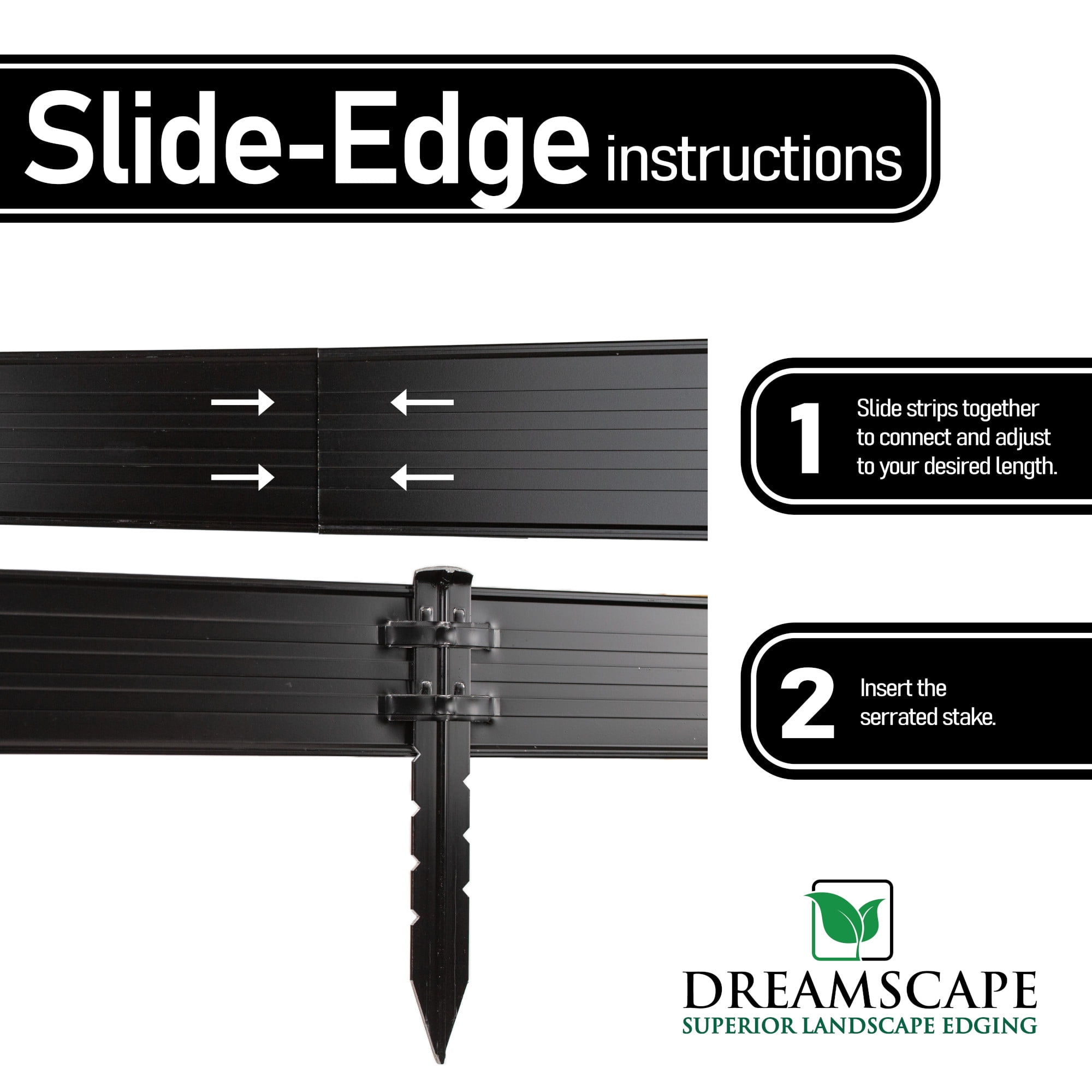 Dreamscape SlideEdge Aluminum Landscape Edging - 16 Strips, 7'10"ft Each (117.5ft Total), Black Paint - Professional Quality Landscaping Border, Metal Divider for Lawn, Garden, Flowerbed