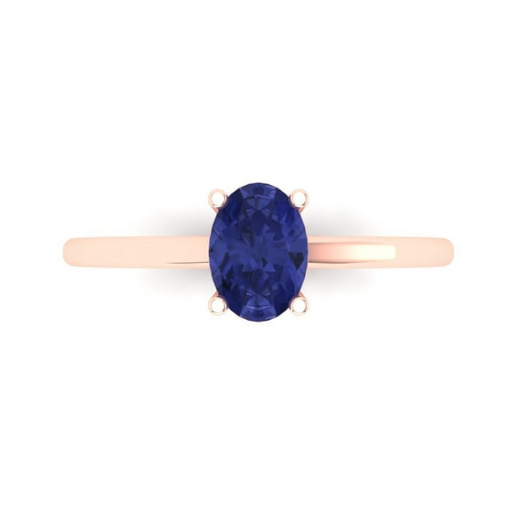 Solitaire Engagement Ring for Women - 1ct Simulated Tanzanite in 18K Rose Gold Promise Ring