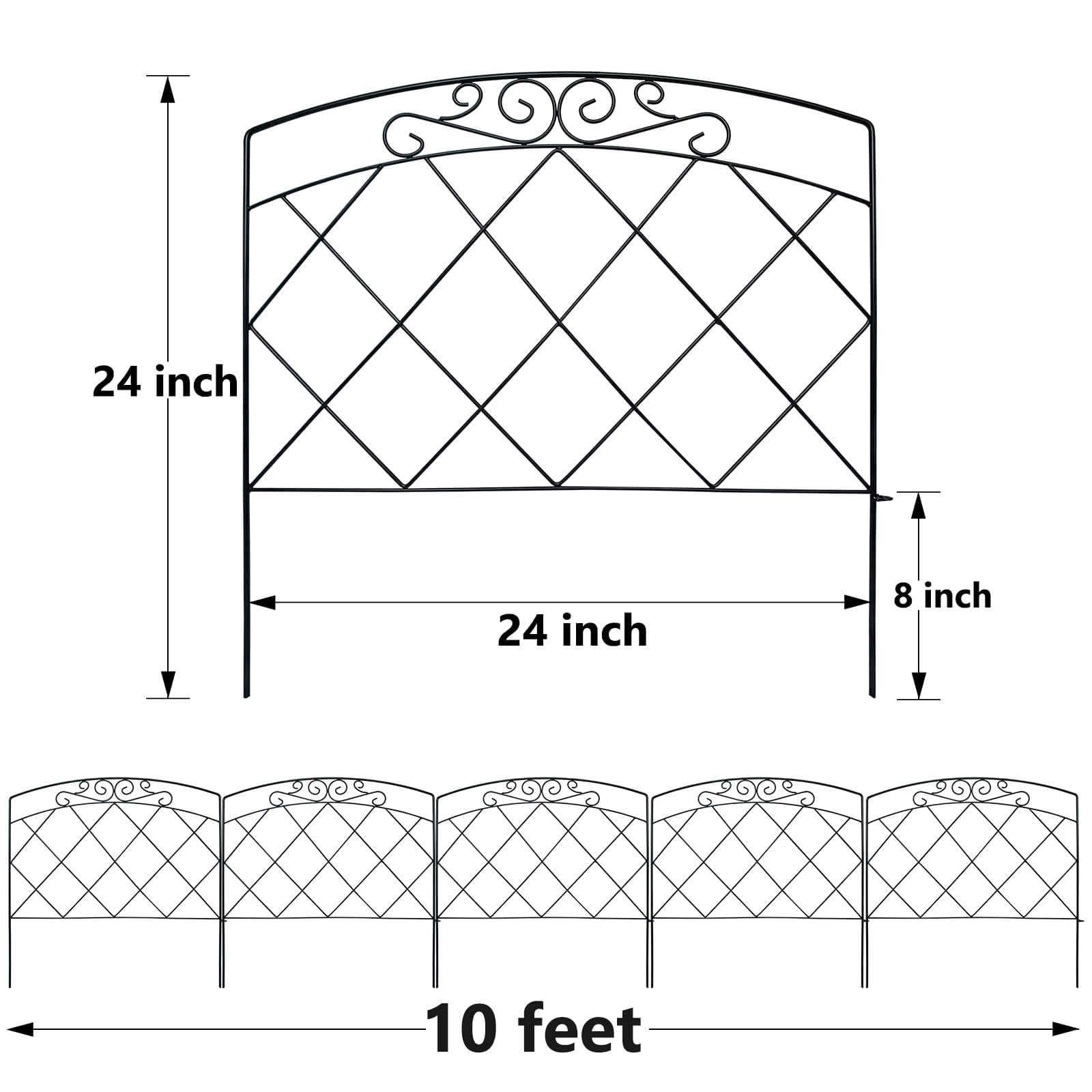Thealyn Decorative Garden Fence 24 in (H) x 10 ft (L) Rustproof Metal Fence Border,Fence for Dogs,No Dig Fence,Fencing for Yard Patio Animal Barrier Flower Bed
