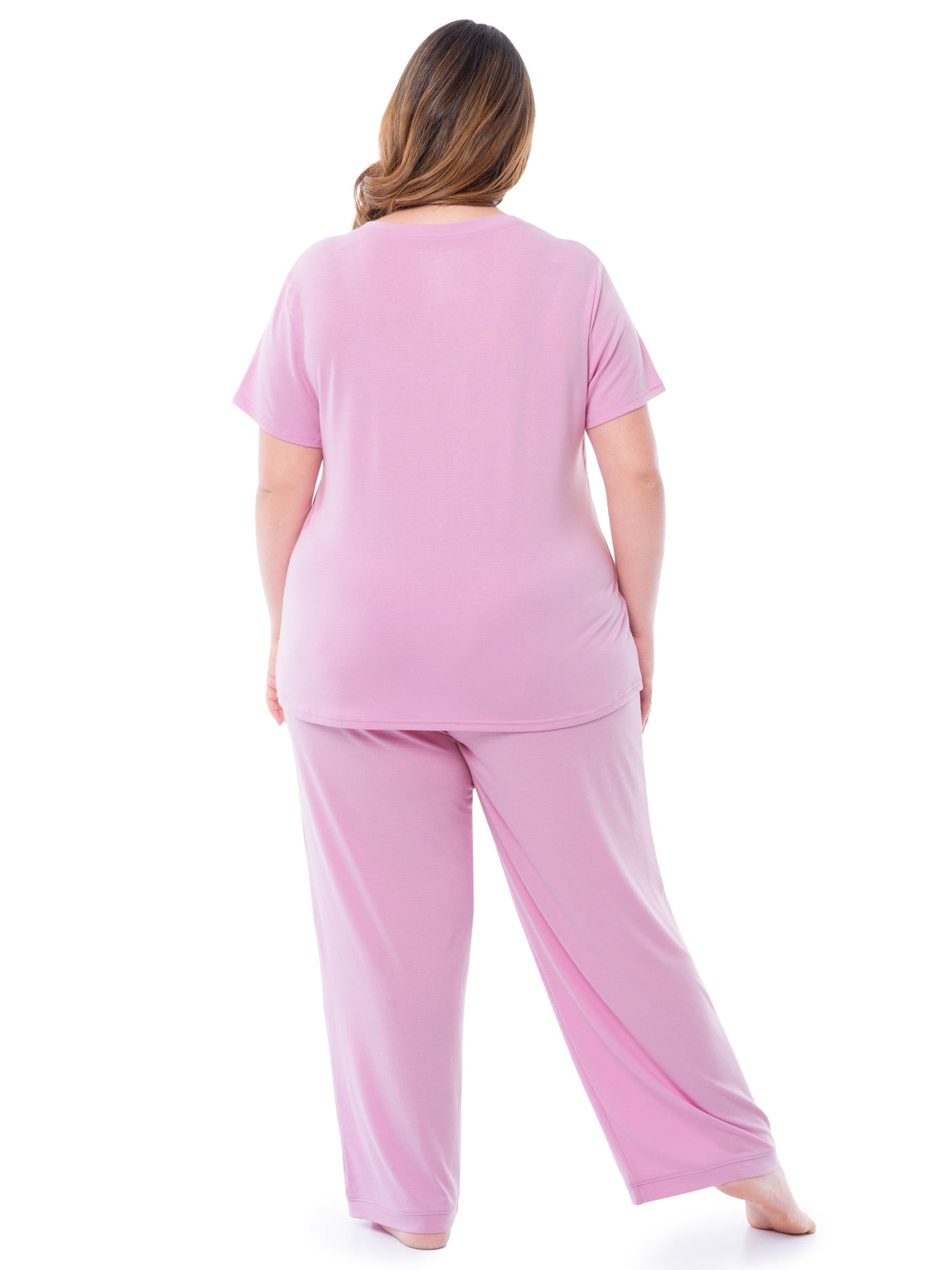Fruit of the Loom Women's Soft & Breathable V-Neck Short Sleeve Top & Pajama Pant Set, Sizes S-4X