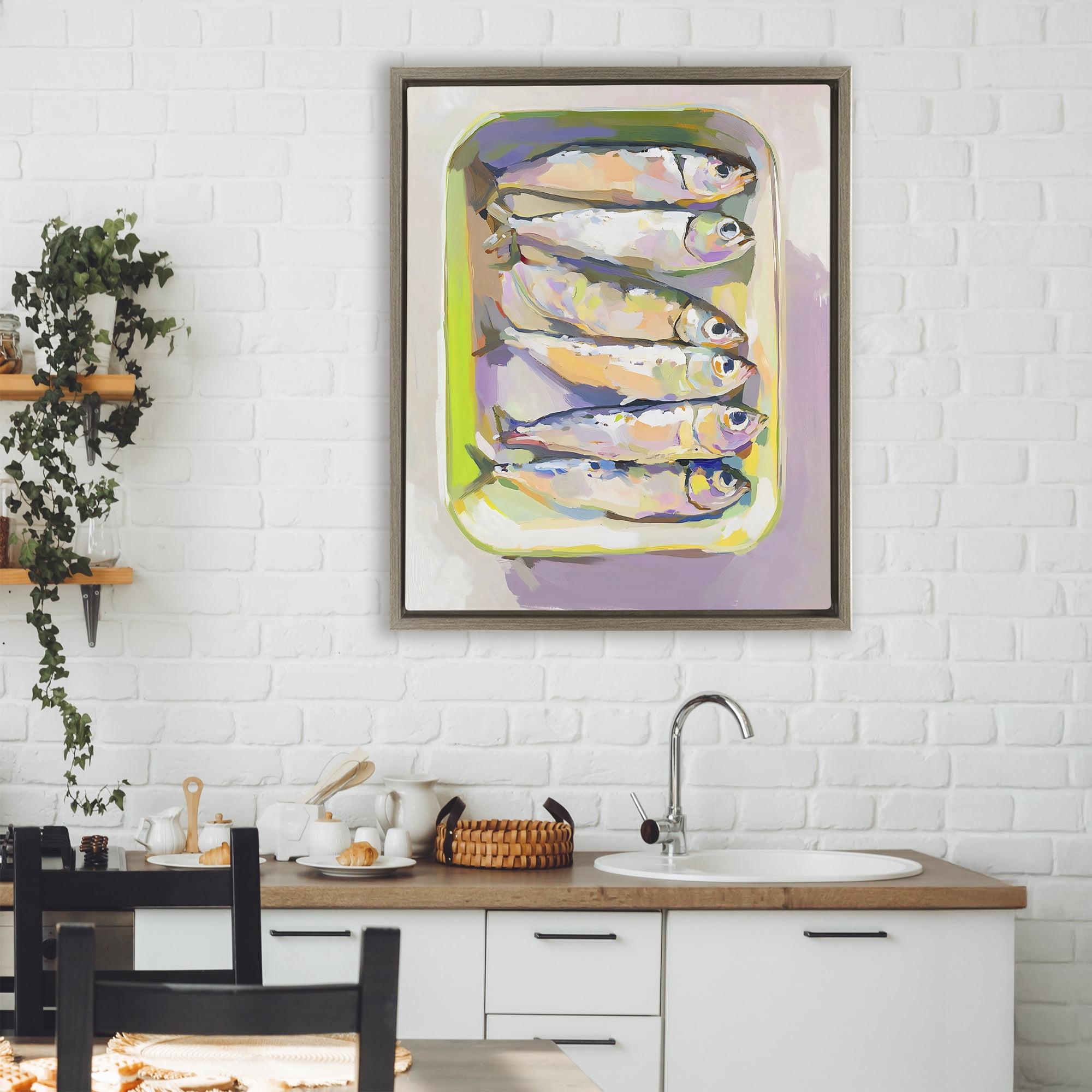 Stupell Industries Vibrant Hued Sardines Brown Framed Floater Canvas Wall Art, design by The Prints Vibe