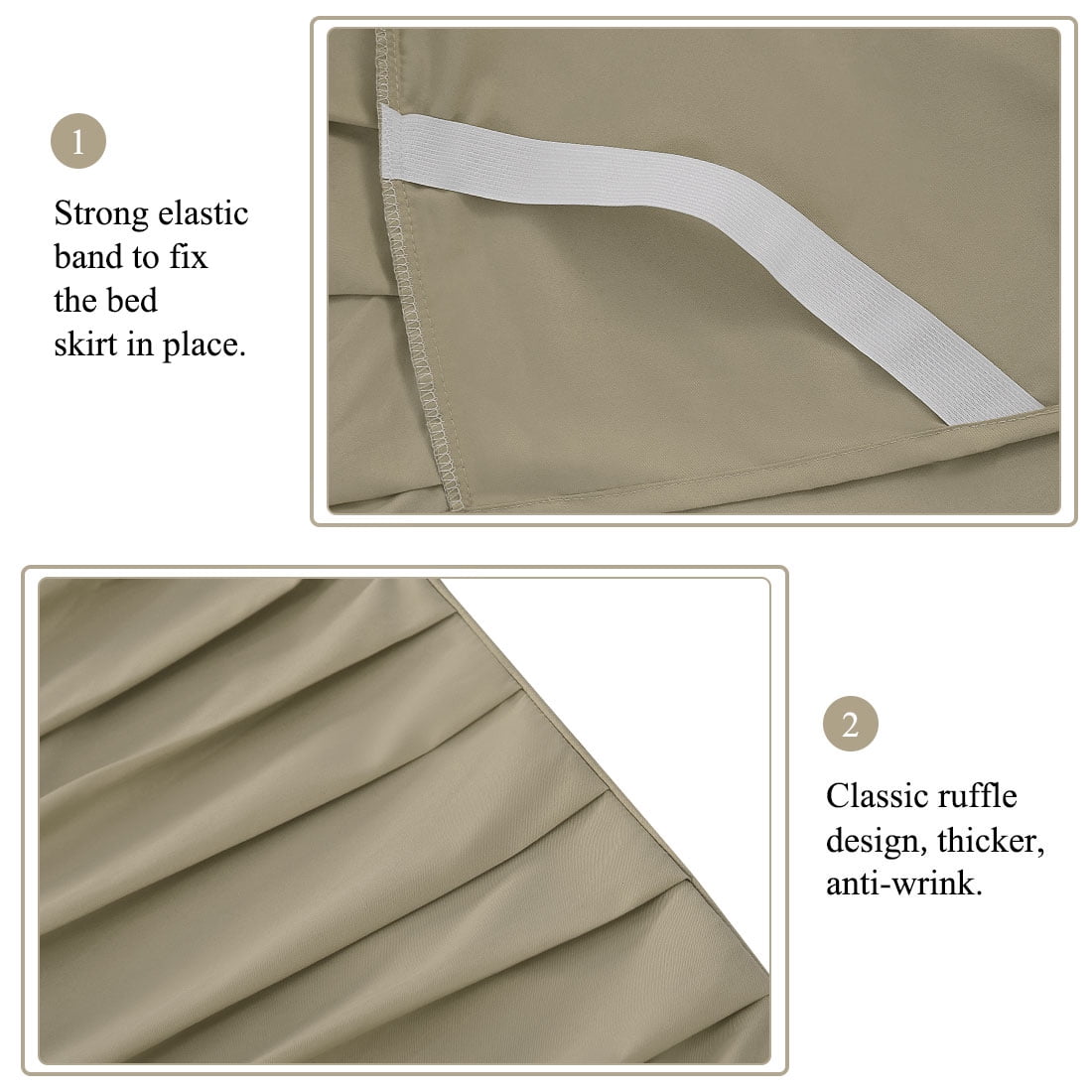 Unique Bargains Polyester Ruffled Bed Skirt with 16" Drop Full Khaki
