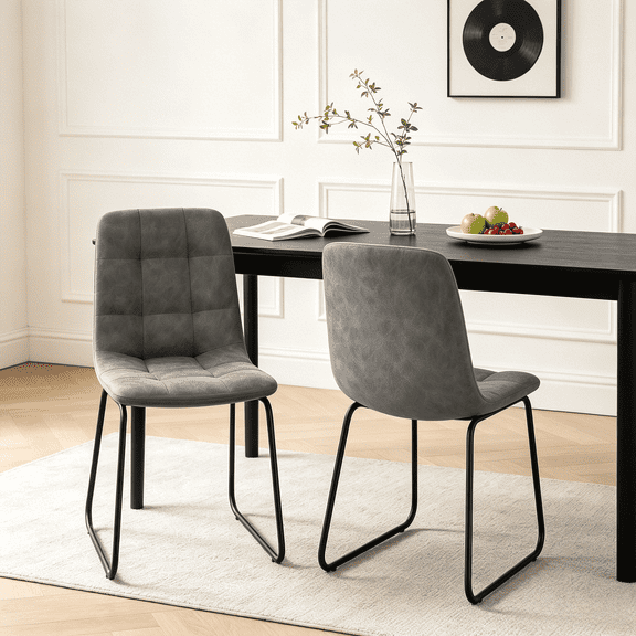 Dining Chairs Set of 2,Modern Faux Leather Upholstered Kitchen Chair with Metal Legs,Leveling Feet for Dining Room, Living Room