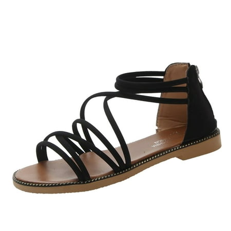 

WANYNG Spring And Summer Fashion Women Sandals Flat Roman Style Comfortable Casual Beach Shoes Leather Sandals for Women Heel Shoes Nine for Women Sandals