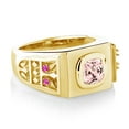 thumbnail image 3 of Gem Stone King 2.04 Ct Peach Nano Morganite Pink Sapphire 18K Yellow Gold Plated Silver Men's Ring (Size 8), 3 of 4