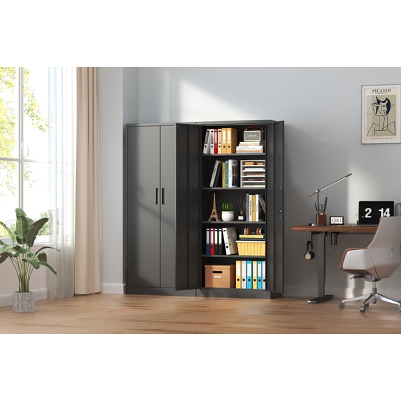 35.98" x 17.99" x 72.05" Metal Lockable Garage Storage Cabinet with 4 Adjustable Shelves, Black
