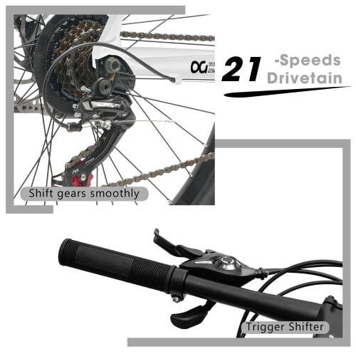 RAISTYW 26 inch All-Terrain Mountain Bike for Adult, 21 Speed MTB Bicycle for Men with Disc Brakes, Carbon Steel Frame, White