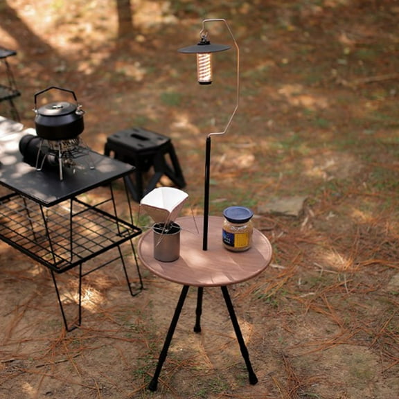 TOOPTY Outdoor Aluminum Folding Round Table Portable Adjustable Height Black Camping Coffee Table Lightweight