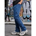 thumbnail image 2 of Reppunk Men's Classic Blue Carpenter Flare Cargo Jeans, Multi-Pocket Utility Work Denim Pants, Business Casual Stretch Straight Bootcut Trousers for Office Daily Wear, 2 of 7