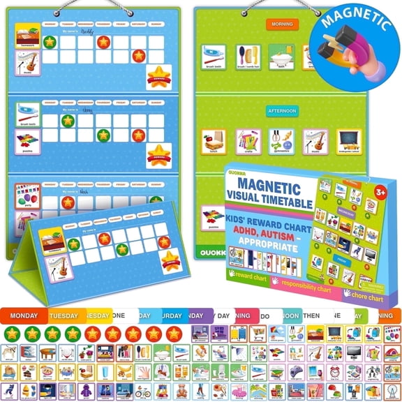 QUOKKA Visual Schedule Chart for Kids – Reward and Chore Responsibility Board for Kids with ADHD and Autism - German Version