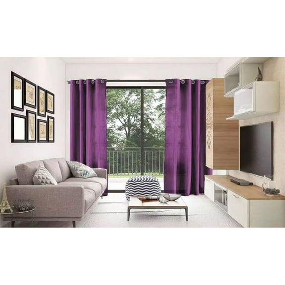 2 PANEL MIRA  SOLID PURPLE SEMI SHEER WINDOW FAUX SILK ANTIQUE BRONZE GROMMETS CURTAIN DRAPES 55 WIDE X 63" LENGTH