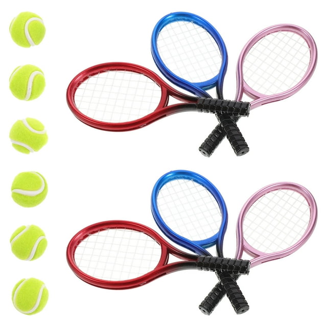 KAKOWELY 6 Set Mini Tennis Racket Keychain Decorative Accessory Blue Sports Equipment Representation