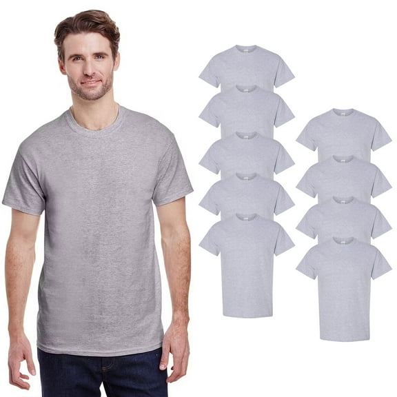 Gildan Heavy Cotton T-Shirt for Men, Men's Short Sleeve Tee, Crewneck T-Shirt, Sports Gray, Pack of 9, S