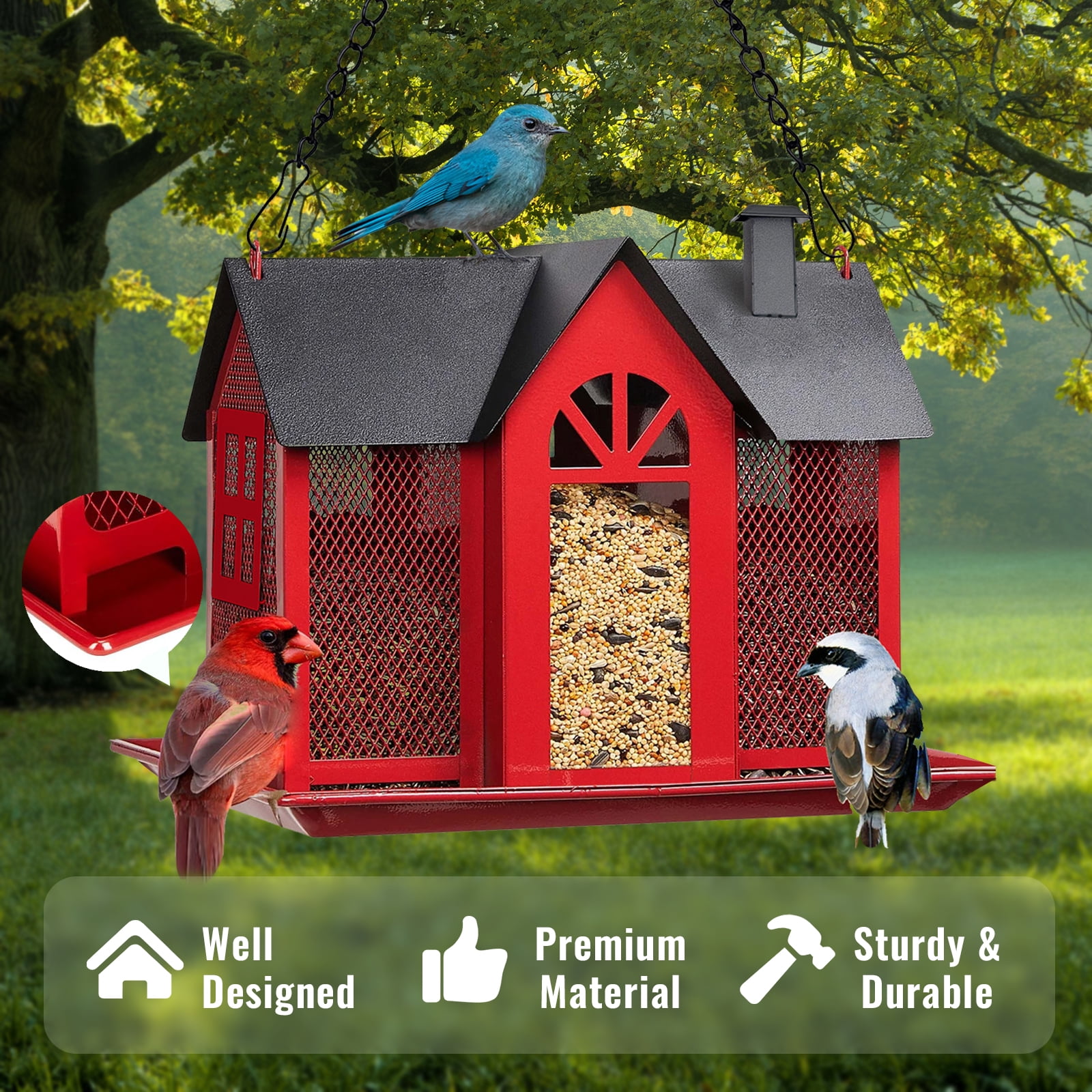 Bird Feeder for Outdoors Squirrel Proof, Hanging Bird House, Wild Bird Feeders for Outside, Large Metal Bird Feeder, Great for Attracting Wild Birds Humming