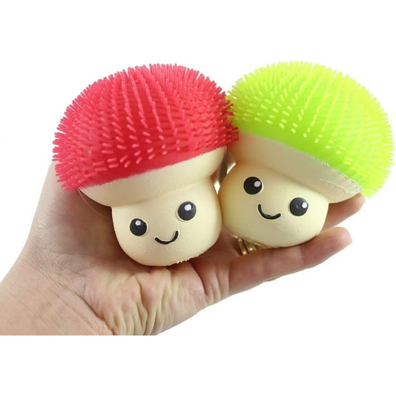 Set of 2 Puffer Mushroom Balls - Fungus Indoor Soft Hairy Air-Filled Sensory Ball (Random Colors)