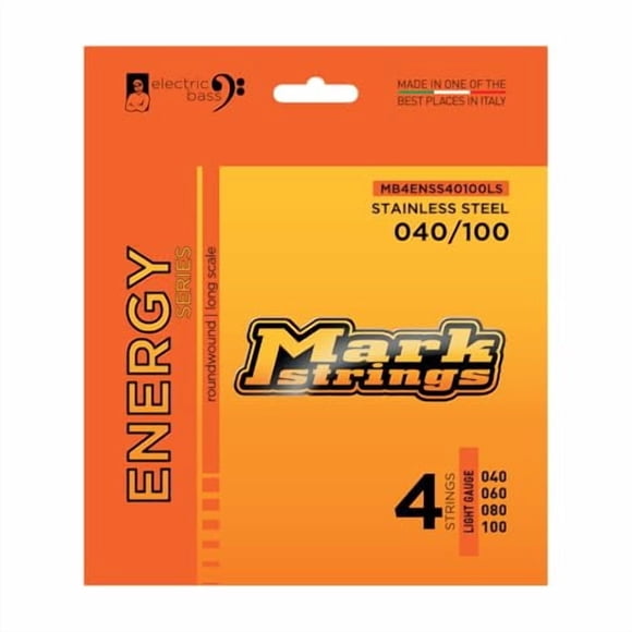 DV Mark Energy Series - Electric Bass Strings Set of 4, Light Gauge (40-100) - Stainless Steel Bass Guitar Strings, Long Scale