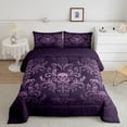 thumbnail image 2 of Adults Salmon Violet Damask Bedding Set Antique Victorian Baroque Comforter Set Queen,Gothic Vintage Floral Quilt Exotic Sugar Skull Duvet Insert,Gothic Bone Skeleton Bohemian Decor,Dark Purple, 2 of 6