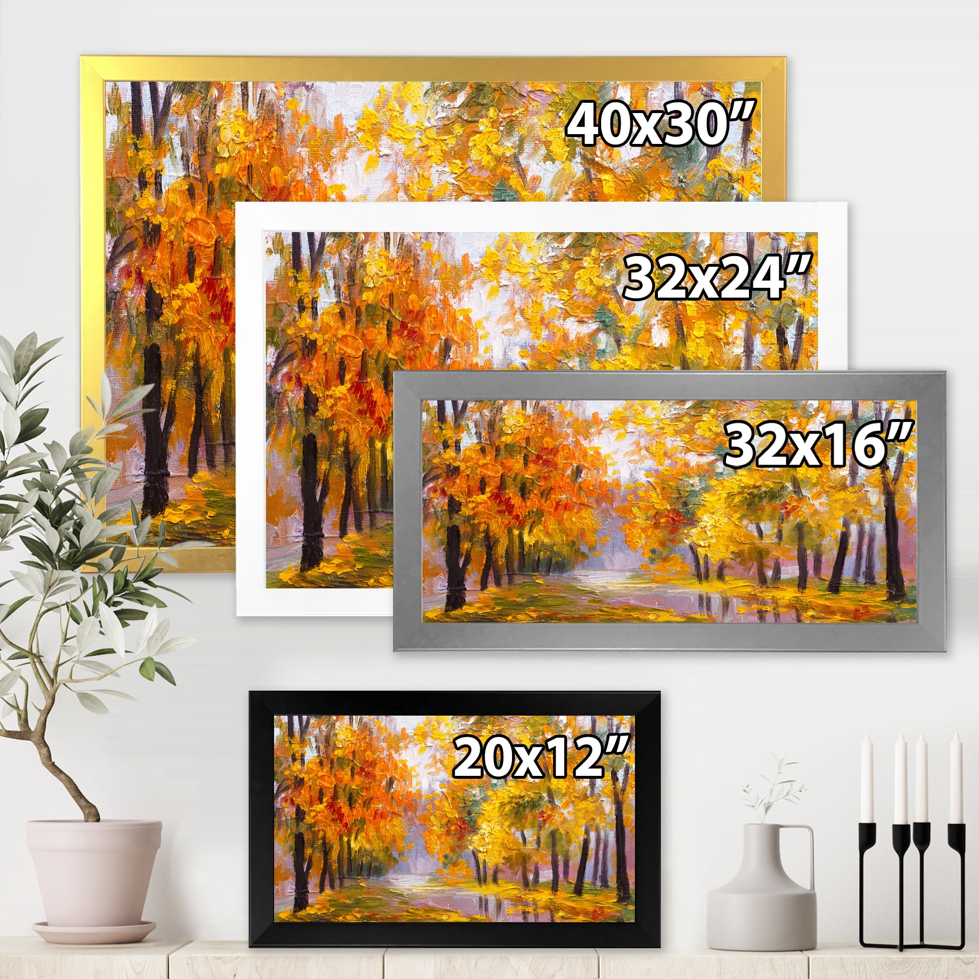 Designart 'Forest Full Of Fallen Leaves In Autumn Along River' Lake House Framed Art Print