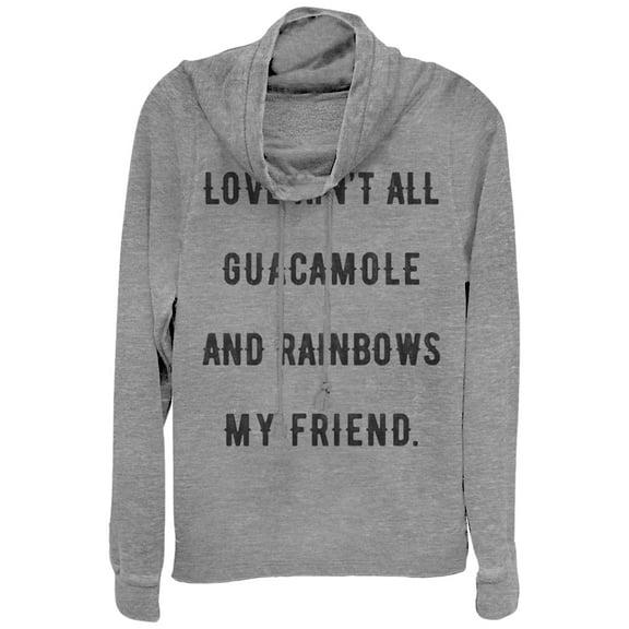 Junior's CHIN UP Love Ain't Guacamole Cowl Neck Sweatshirt Gray Heather Small