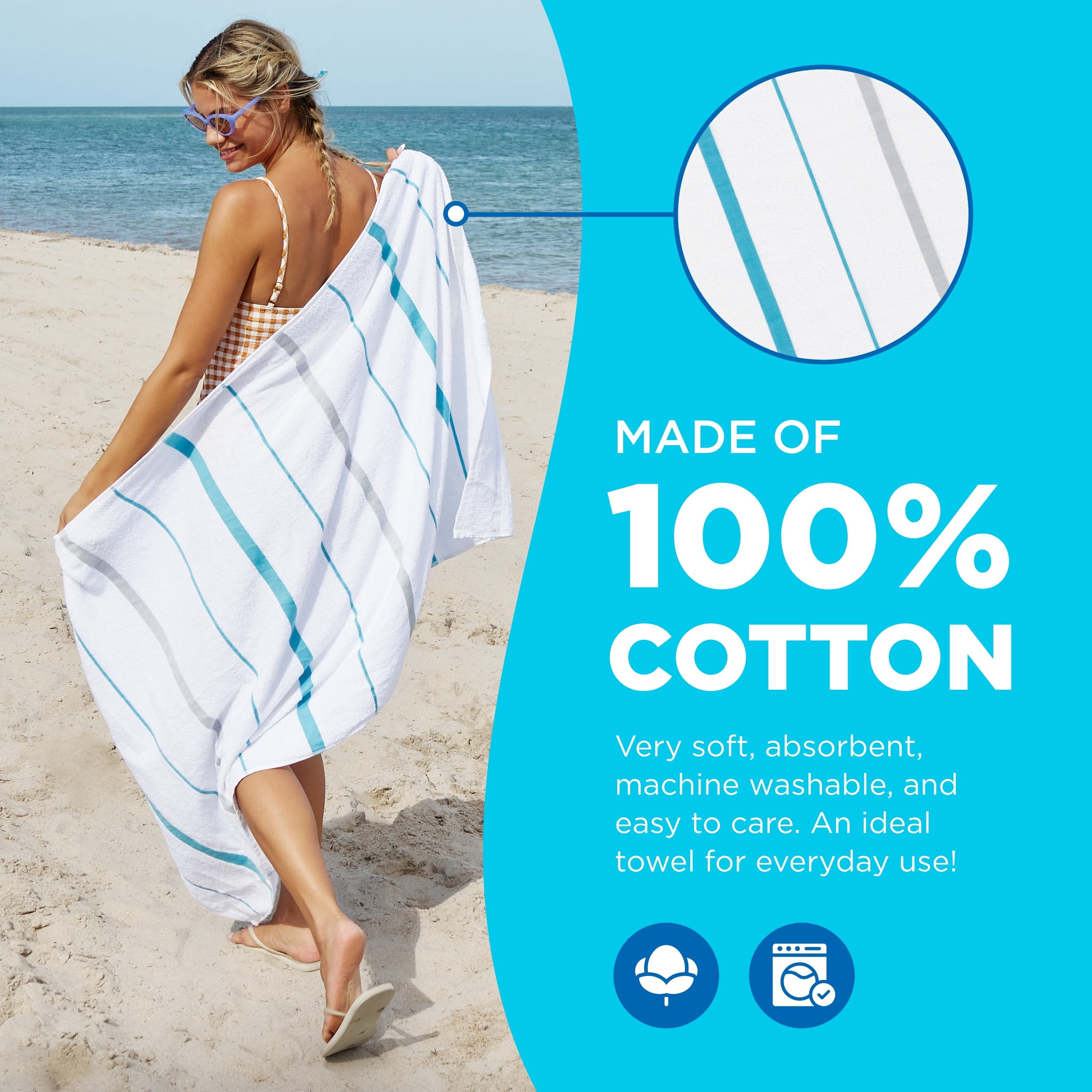 Kaufman - Terry Horizontal Sailor Stripes Beach Pool Towels - Set of 4 Pcs - 30in X 60in - 400 GSM - Luxury Hotel Towels 4-Pack (Turquoise)