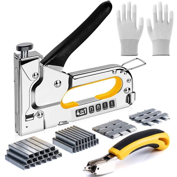 Topsome Upholstery 4 in 1 Staple Gun Heavy Duty with 4000 Staples, Staple Remover and Gloves, Manual Adjustment Stapler Gun for Wood, Crafts, Wall, Arts, DIY, Decoration