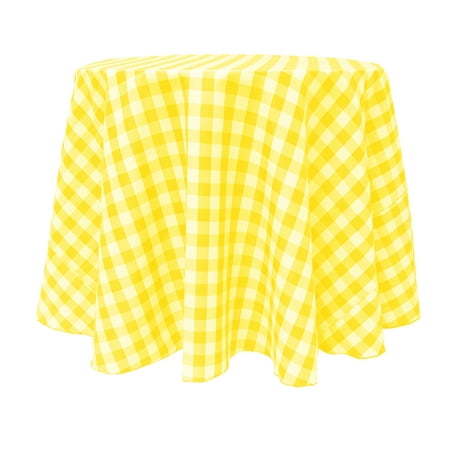 

Ultimate Textile (5 Pack) 132-Inch Round Polyester Gingham Checkered Tablecloth - for Picnic Outdoor or Indoor Party use Lemon and White