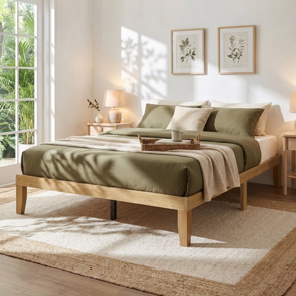 Queen Wood Bed Frame - 12 Inch Solid Pine Platform Bed with Heavy-Duty Slat Support | No Box Spring Needed | Modern Minimalist Design & 9 Sturdy Legs | Easy Assembly, No Headboard