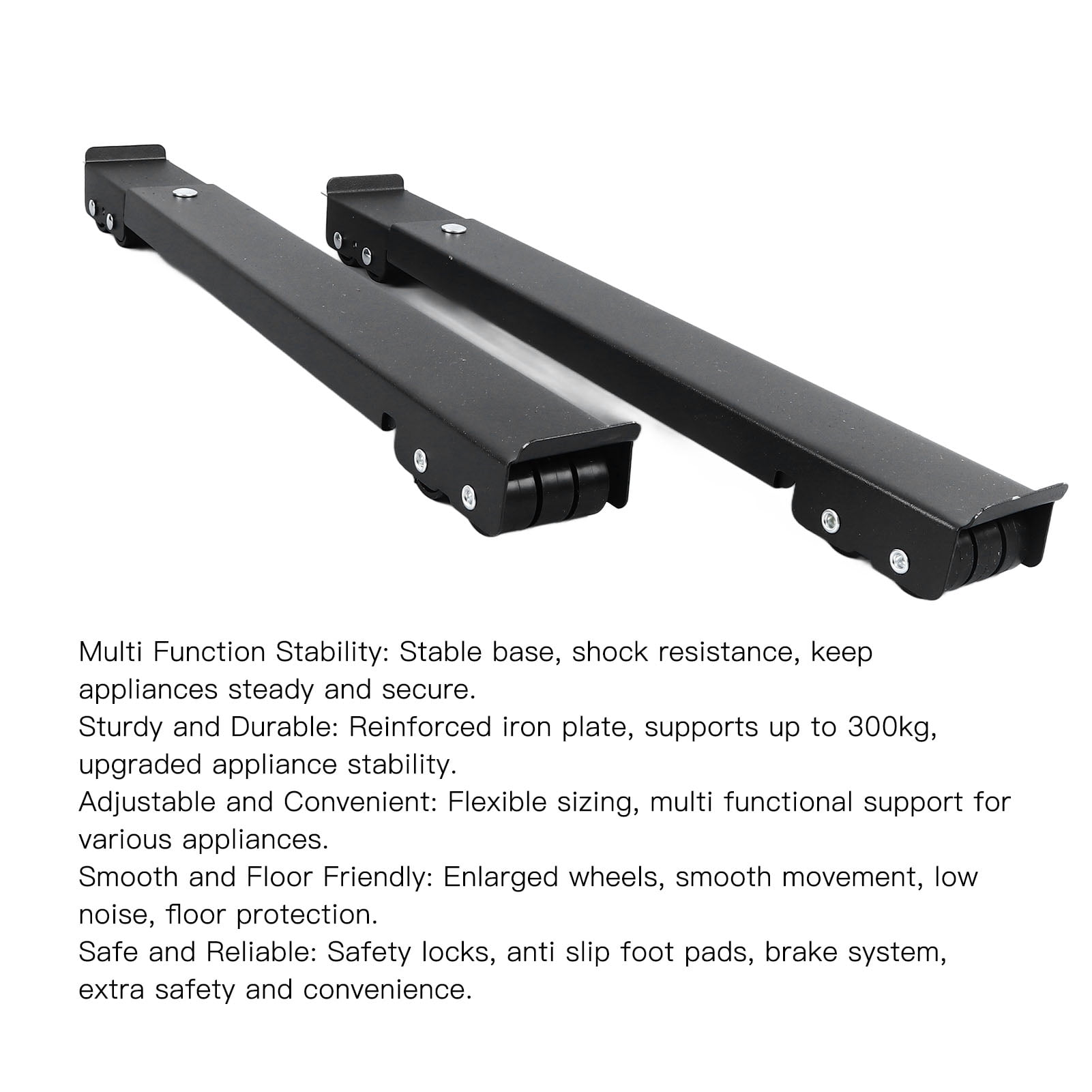 LAZIOEGR 2PCS Appliance Roller Extendable Washing Machine Dolly Bracket 16 Wheels with Brake 661lbs Bearing Fridge Moving Base Stand 17.7-27.6 inches / 45-70 cm Black