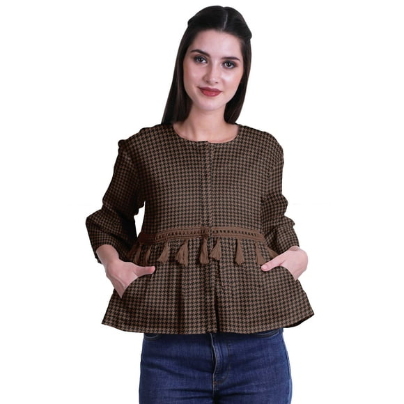 Moomaya Round Neck Women Bell Sleeve Shirt Printed Cotton Crop Tops Casual Top
