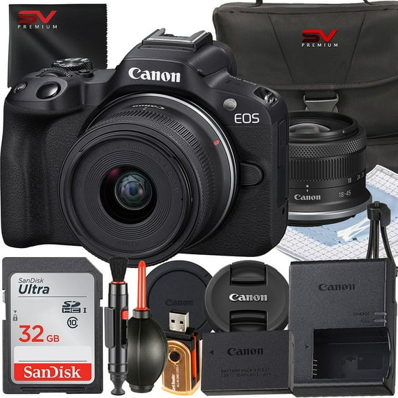 Canon EOS R50 Mirrorless Camera with RF-S 18-45mm Lens   32GB Memory Card   Case   SV Premium Accessory Bundle (International Version)