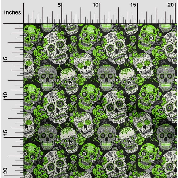 oneOone Cotton Jersey Green Fabric Floral & Skull Sewing Craft Projects Fabric Prints By Yard 58 Inch Wide