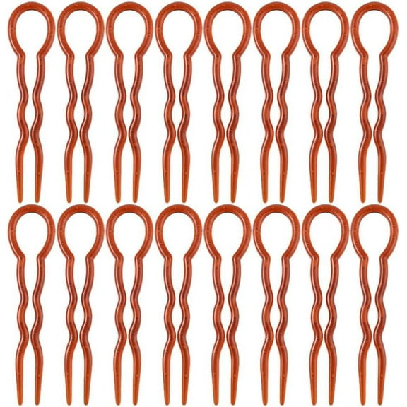 24pcs Plastic U Shaped Hair Pins French Hair Stick Hair Forks Bun Hairpin Updo Hair Styling Tools Fast Spiral Hair Grip for Women Girls(Brown)