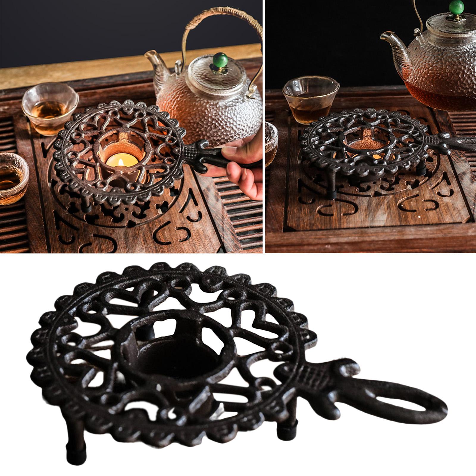 Teapot Warmer Retro Style Useful Support Rack Stand Tealight Stand Sturdy Cast Iron Durable Tea Set Accessories Teapot Dish Stable Holder for Yard - image 5 of 9
