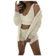 thumbnail image 2 of Kureaily Womens Fuzzy Warm Flannel Sleepwear 3 Piece Outfit Flannel Coat Outwear Top Shorts Set Pajamas Set, 2 of 6