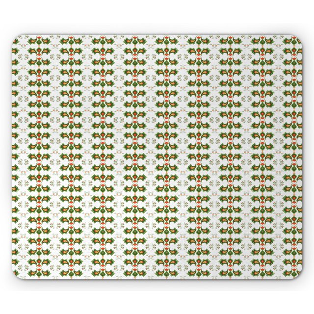 Floral Mouse Pad, Nature Inspired Pattern with Abstract Motifs Fresh Green Leaves Flourish, Rectangle Non-Slip Rubber Mousepad, Green Vermilion Beige, by Ambesonne