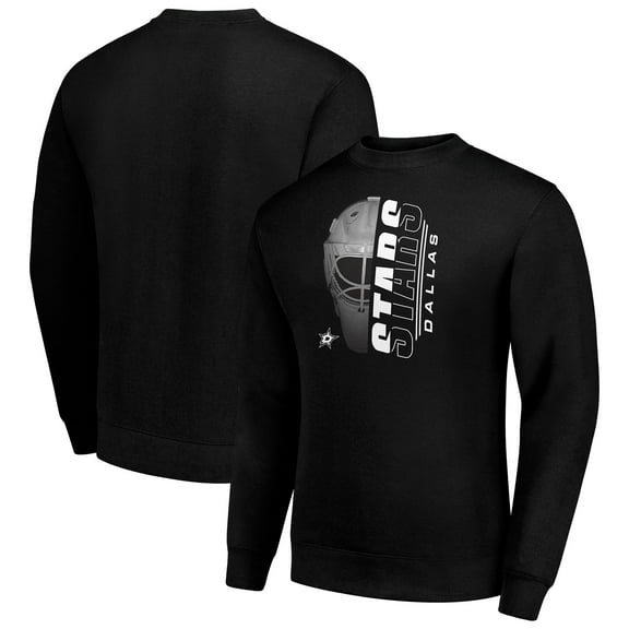 Men's Starter  Black Dallas Stars Half Helmet Team Logo Pullover Sweatshirt