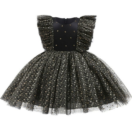 

Baby Girls Flutter Sleeves Lace Flower Princess Tulle Dress Halloween Princess Toddler Tutu Outfit