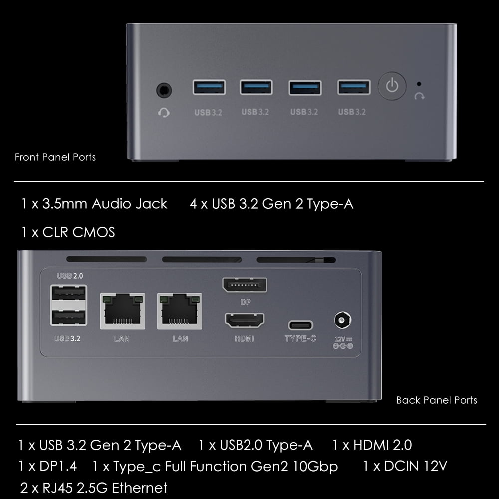 N9NP Mini PC Barebone, Intel Core i3-N305 (up to 3.8GHz), Intel UHD Graphics, 2 x 2.5GbE I226-V/6 x USB Ports/Wi-Fi 6/BT 5.2