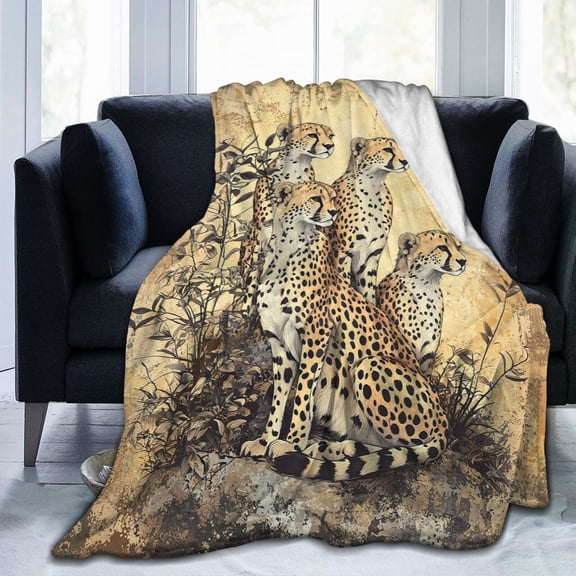 Vintage Cheetah Throw Blanket Ultra Soft Cozy Decorative Flannel Blankets for Home Bed Couch Chair Travel 50x40